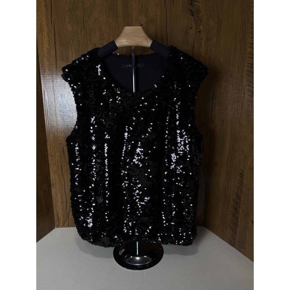 Marc New York Sequin Scoop Neck Sleeveless Blouse Gathered Waist Women’s Large